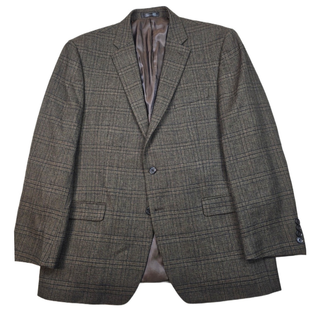 LRL Ralph Lauren Plaid Sport Coat‎ Mens 46R Brown 100% Wool Blazer Jacket